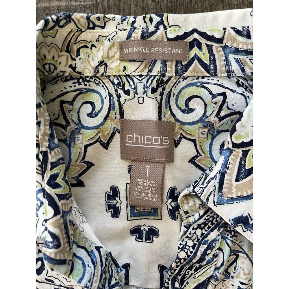 Chicos Dress Shirt Womens Button Down Paisley 3/4 Sleeve Cotton Chicos Sz 1 (M) - Picture 4 of 10